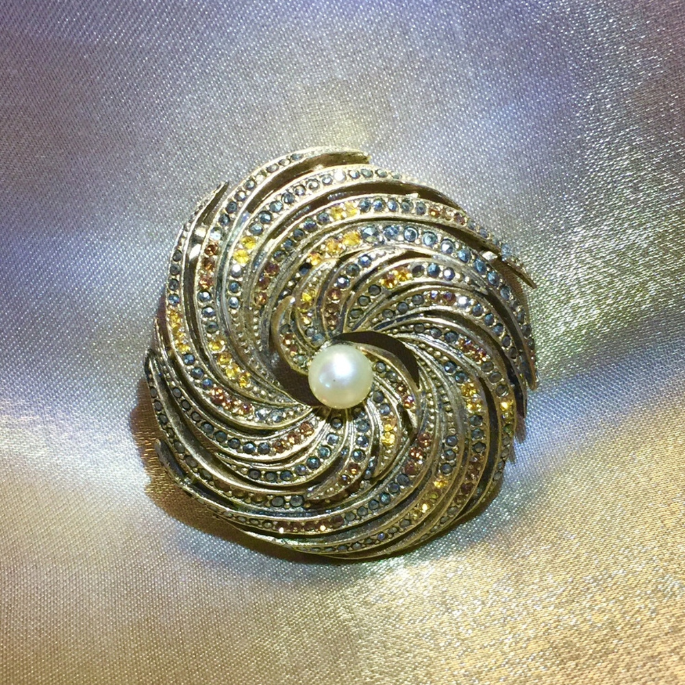 Vintage Les Bernard Marcasite and Pearl Brooch